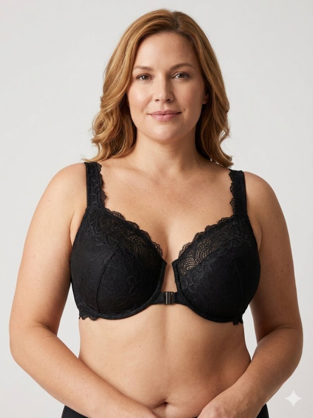 Half Bra NWT Women's Size 42C Black Lace Underwire Padded Front Back Closure Bra